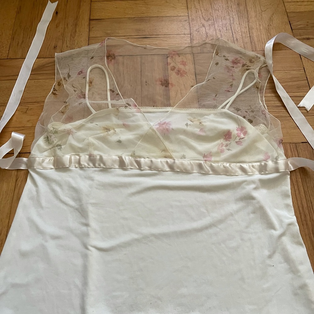 Beige Blouse with sheer floral top half 2XL